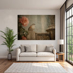 Vintage Und Shabby Vogel Auf Holz Rosen Wasser Hintergrund