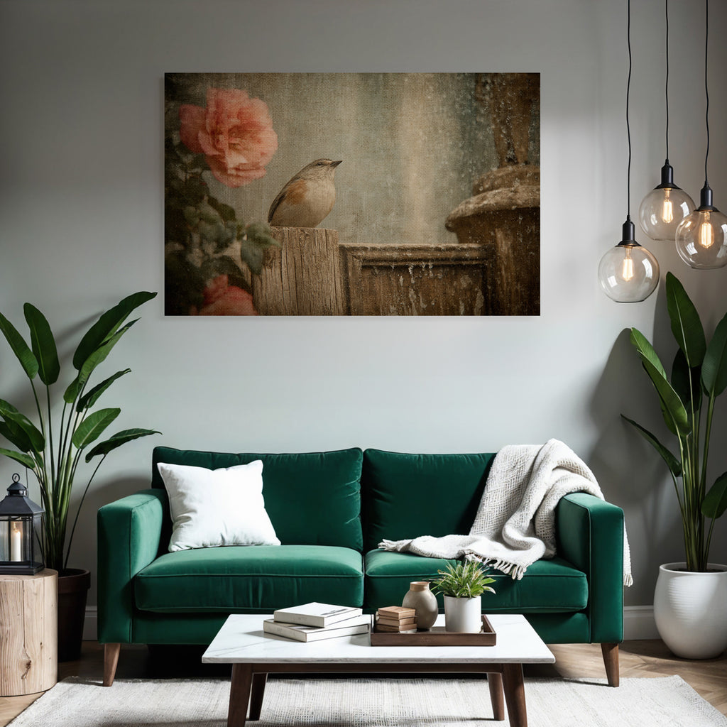 Vintage Und Shabby Vogel Auf Holz Rosen Wasser Hintergrund