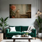 Vintage Und Shabby Vogel Auf Holz Rosen Wasser Hintergrund