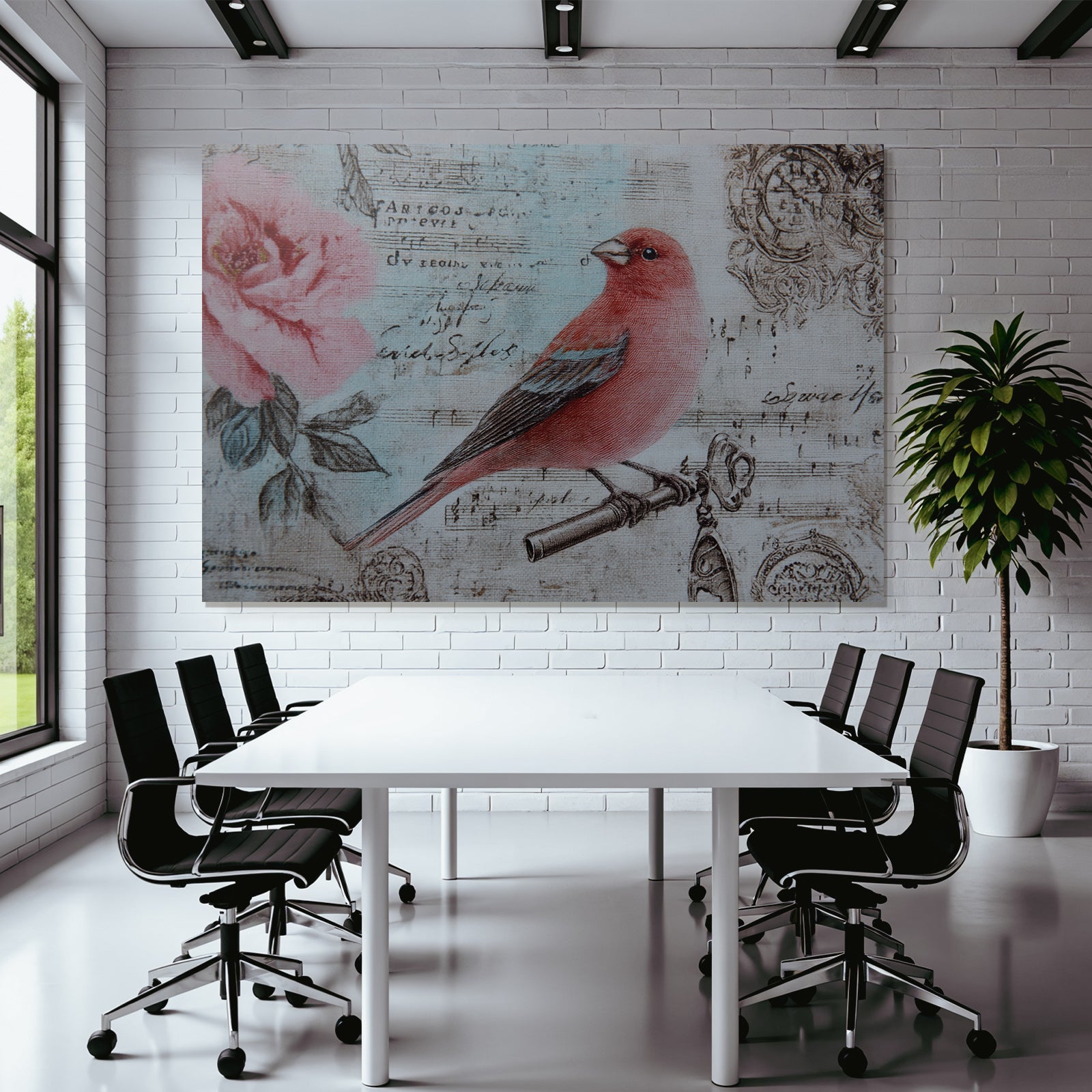 Vintage and shabby bird on box key flowers decorative sheet music