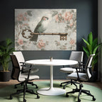 Vintage and shabby bird on ornamental flower motifs
