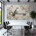 Vintage and shabby bird on ornamental flower motifs