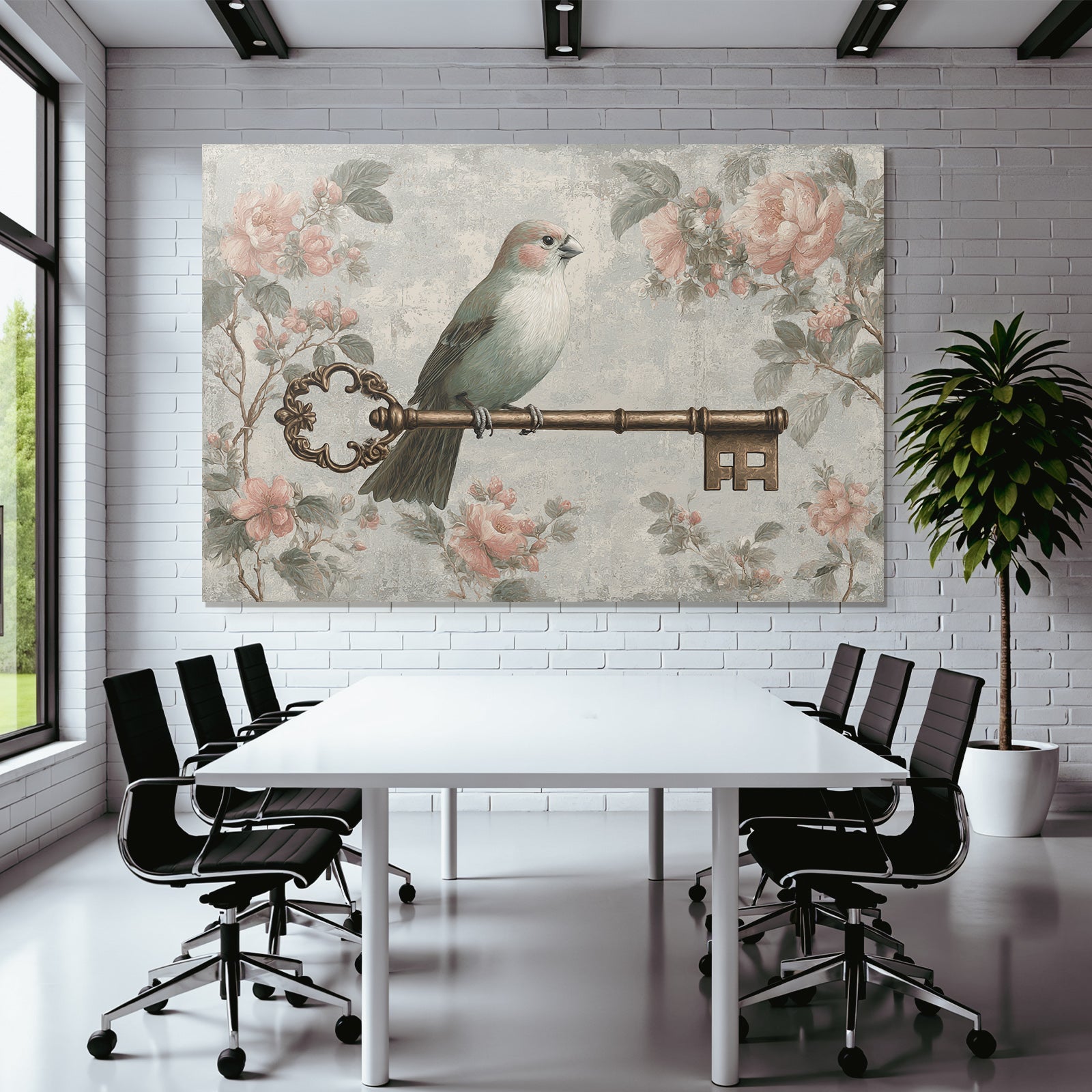 Vintage and shabby bird on ornamental flower motifs
