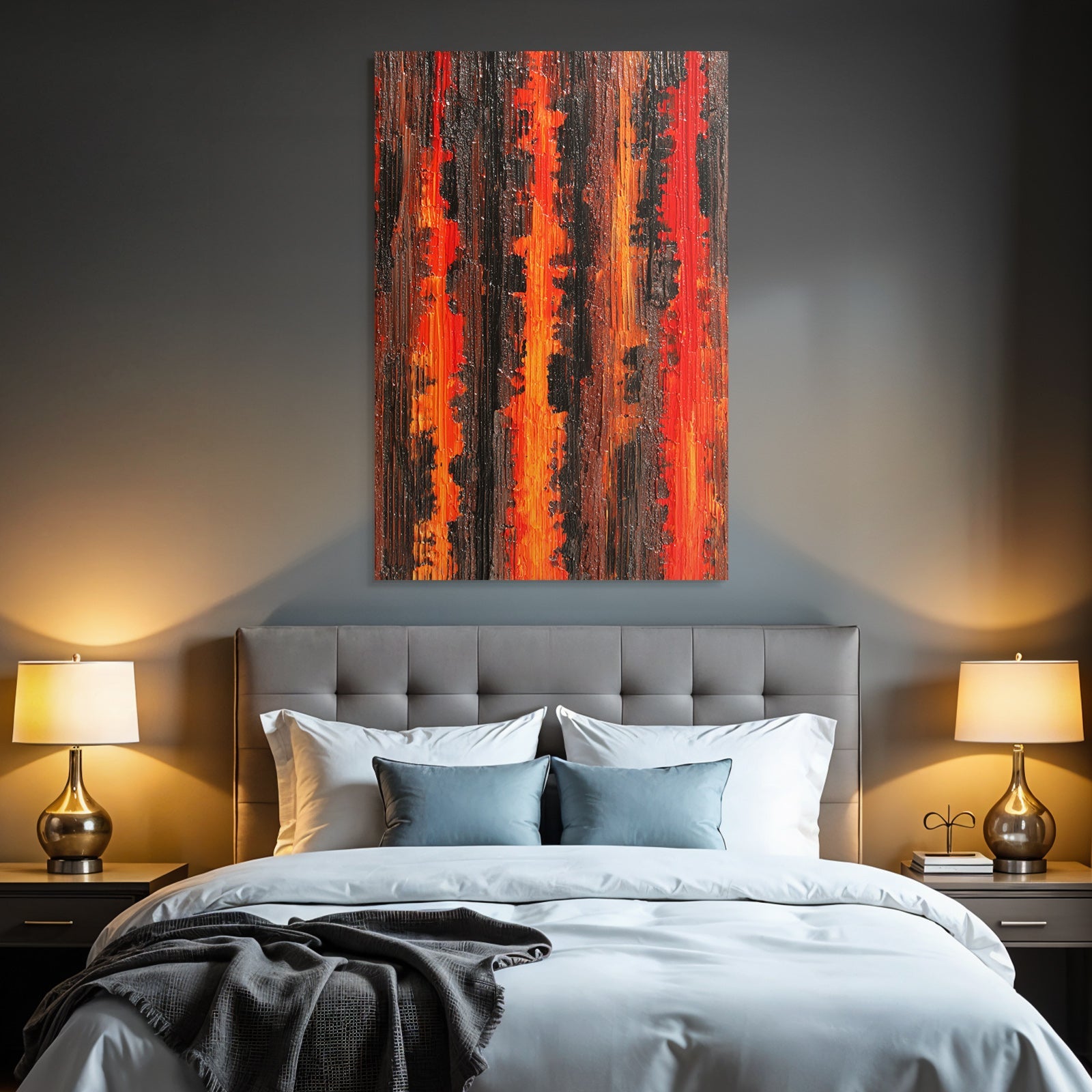 Abstracte Kunst Red Orange Black Brown Mit Texturierte Oberfläche