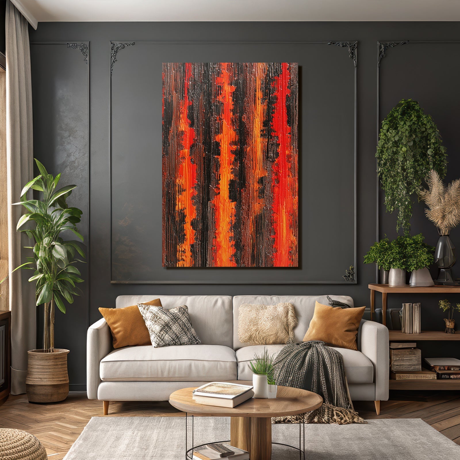 Abstracte Kunst Red Orange Black Brown Mit Texturierte Oberfläche