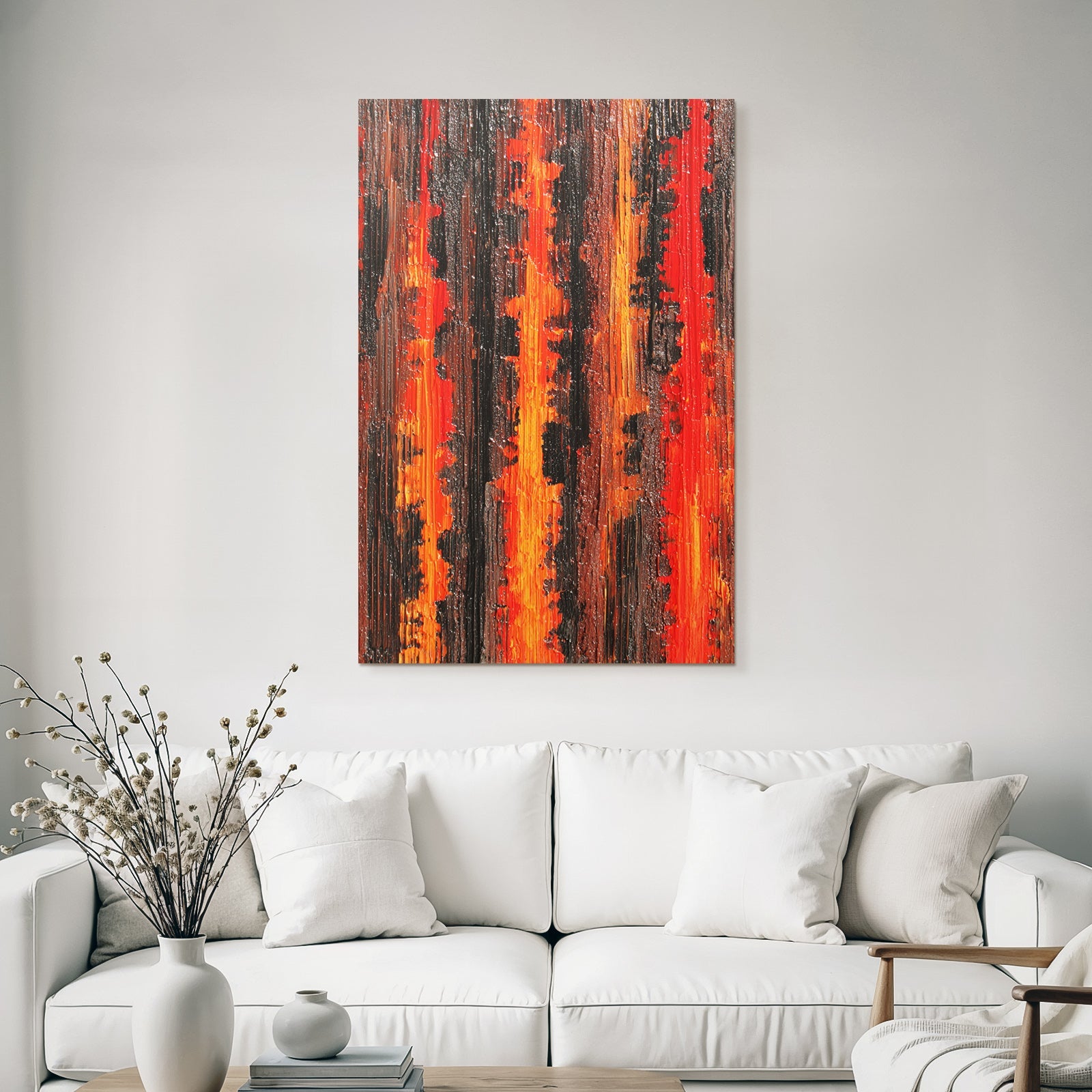Abstracte Kunst Red Orange Black Brown Mit Texturierte Oberfläche