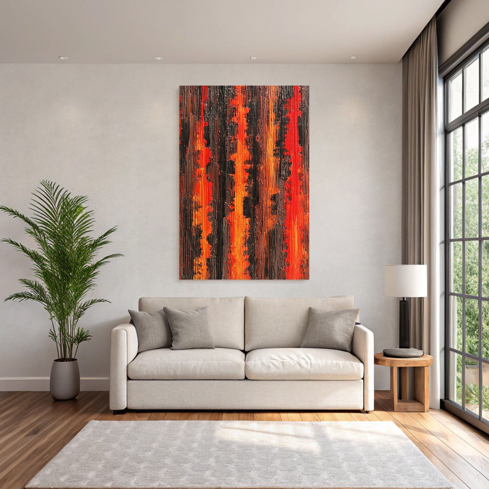 Abstracte Kunst Red Orange Black Brown Mit Texturierte Oberfläche