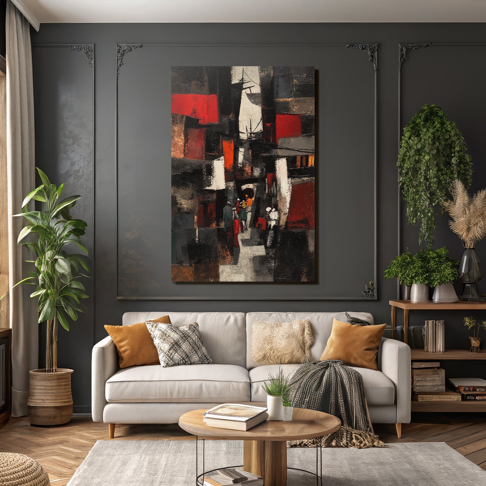 Abstracte Malerei Geometrische Formen Rot Schwarz Und Weiss