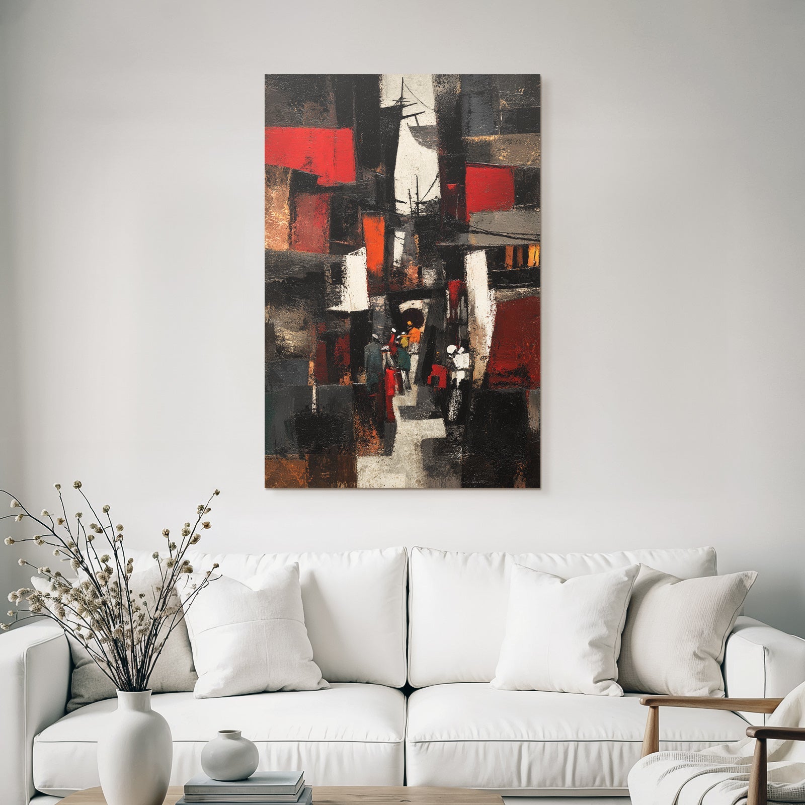 Abstracte Malerei Geometrische Formen Rot Schwarz Und Weiss