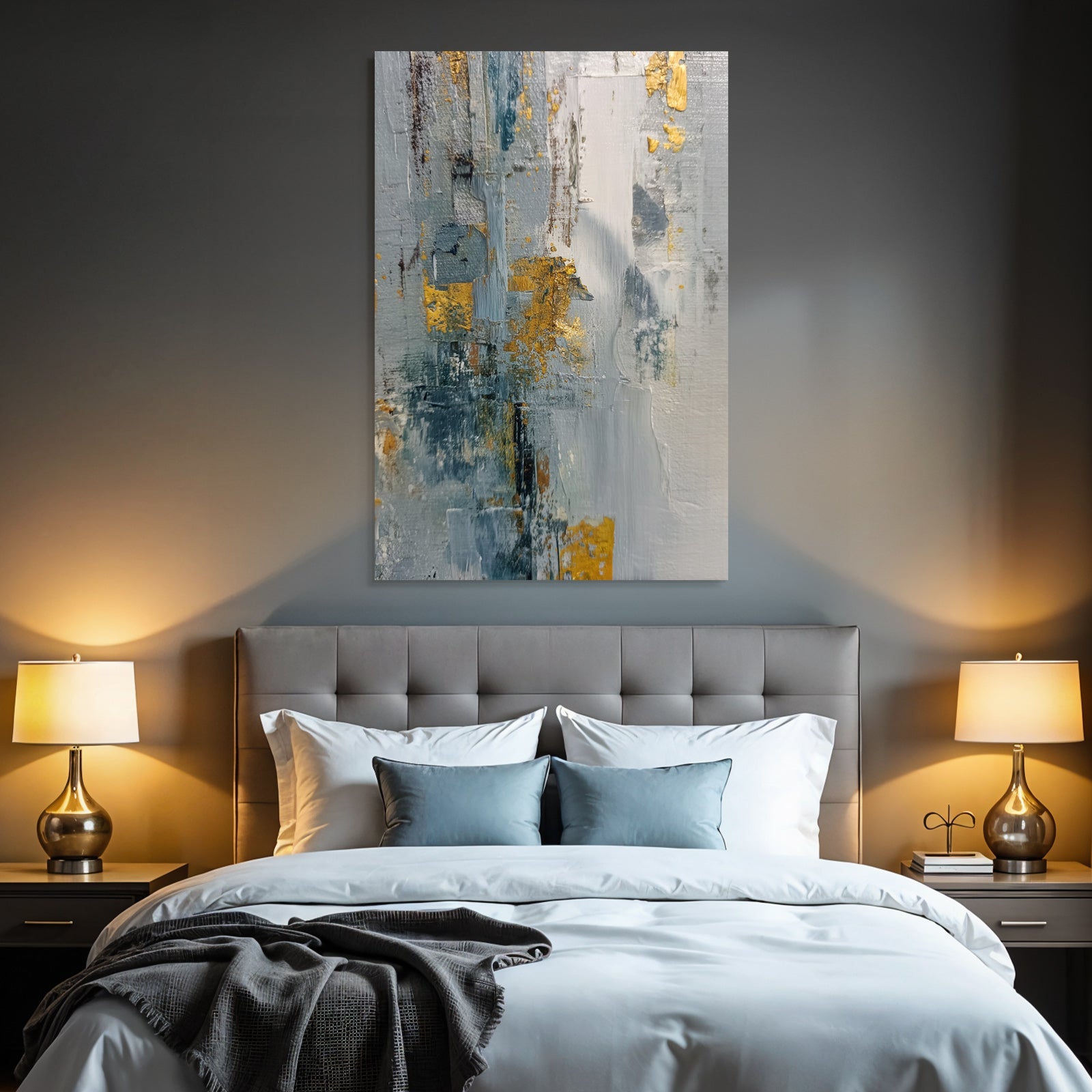 Abstrakte Kunst Blau Weiss Gold Mischtechniken