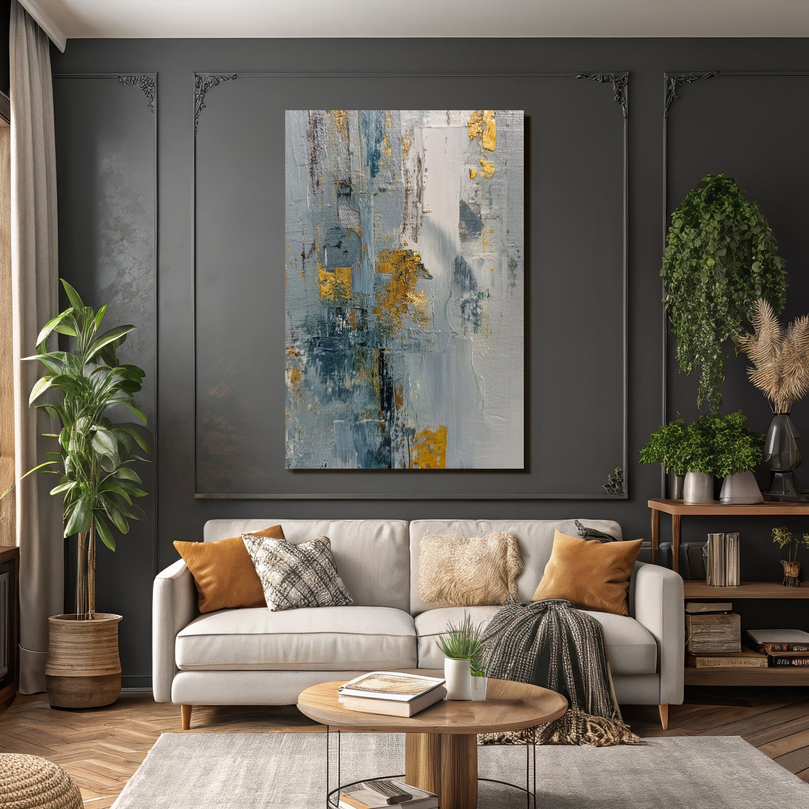 Abstrakte Kunst Blau Weiss Gold Mischtechniken