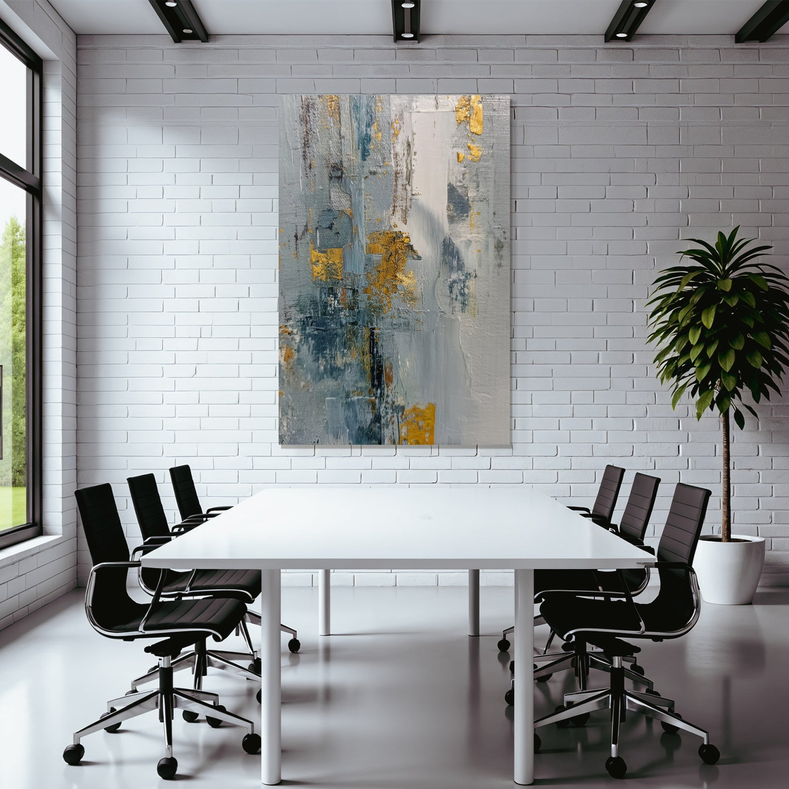 Abstrakte Kunst Blau Weiss Gold Mischtechniken