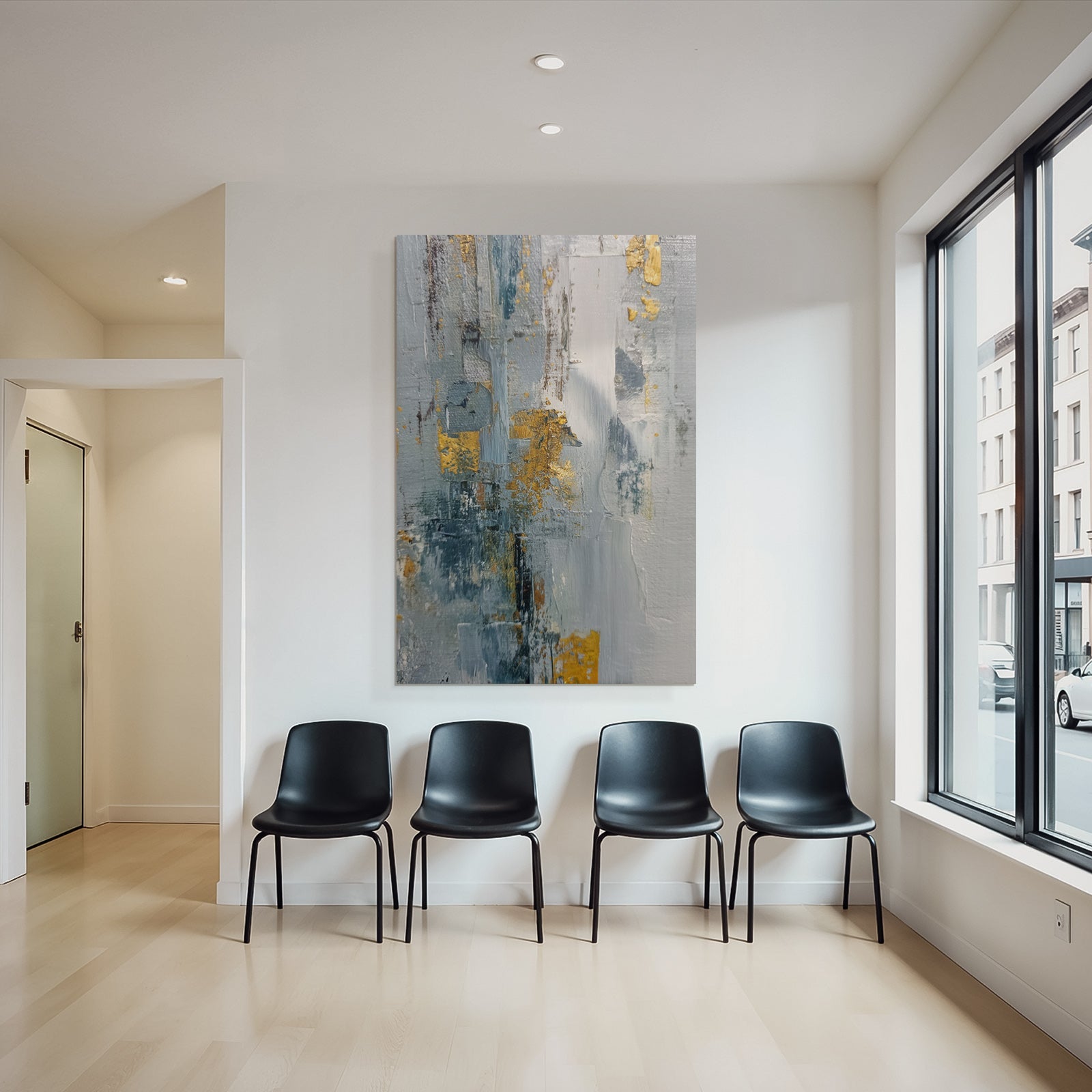 Abstrakte Kunst Blau Weiss Gold Mischtechniken