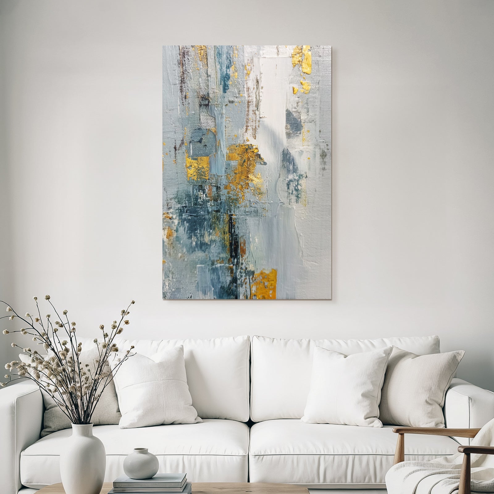 Abstrakte Kunst Blau Weiss Gold Mischtechniken