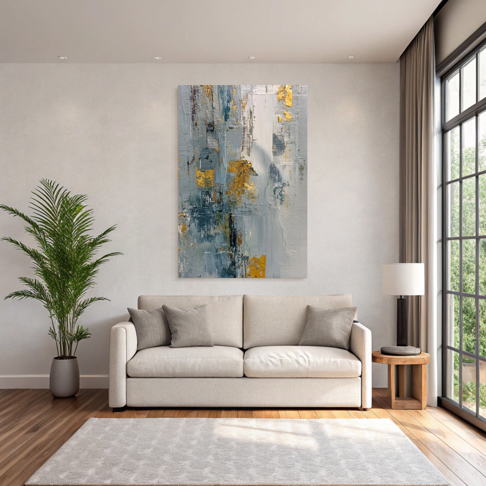 Abstrakte Kunst Blau Weiss Gold Mischtechniken