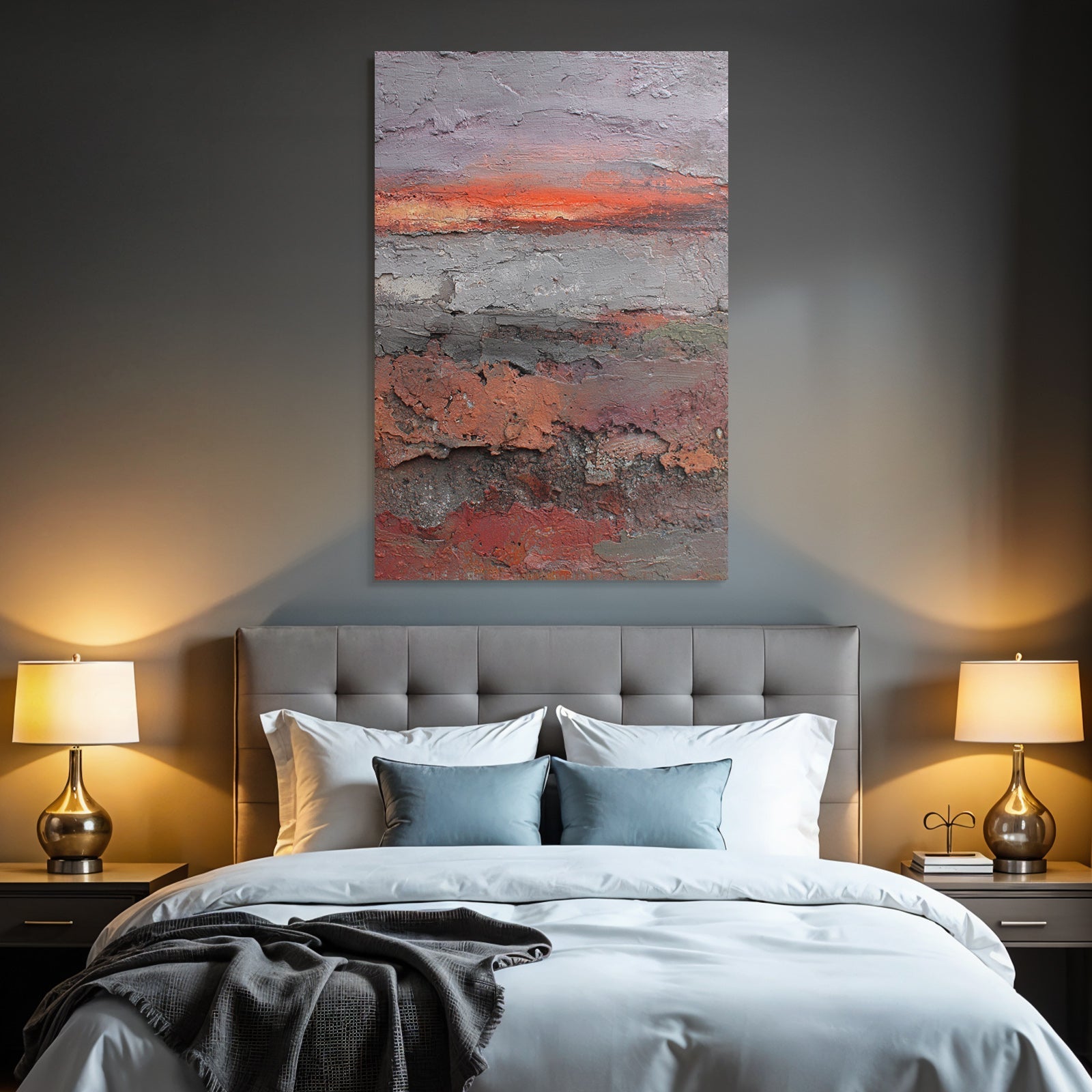 Abstrakte Landschaft Mit Textur Von Grau Rot Und Orange Sonnenaufgang Sunset