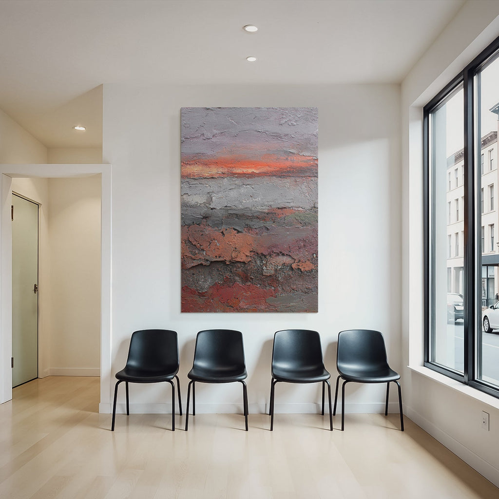 Abstrakte Landschaft Mit Textur Von Grau Rot Und Orange Sonnenaufgang Sunset