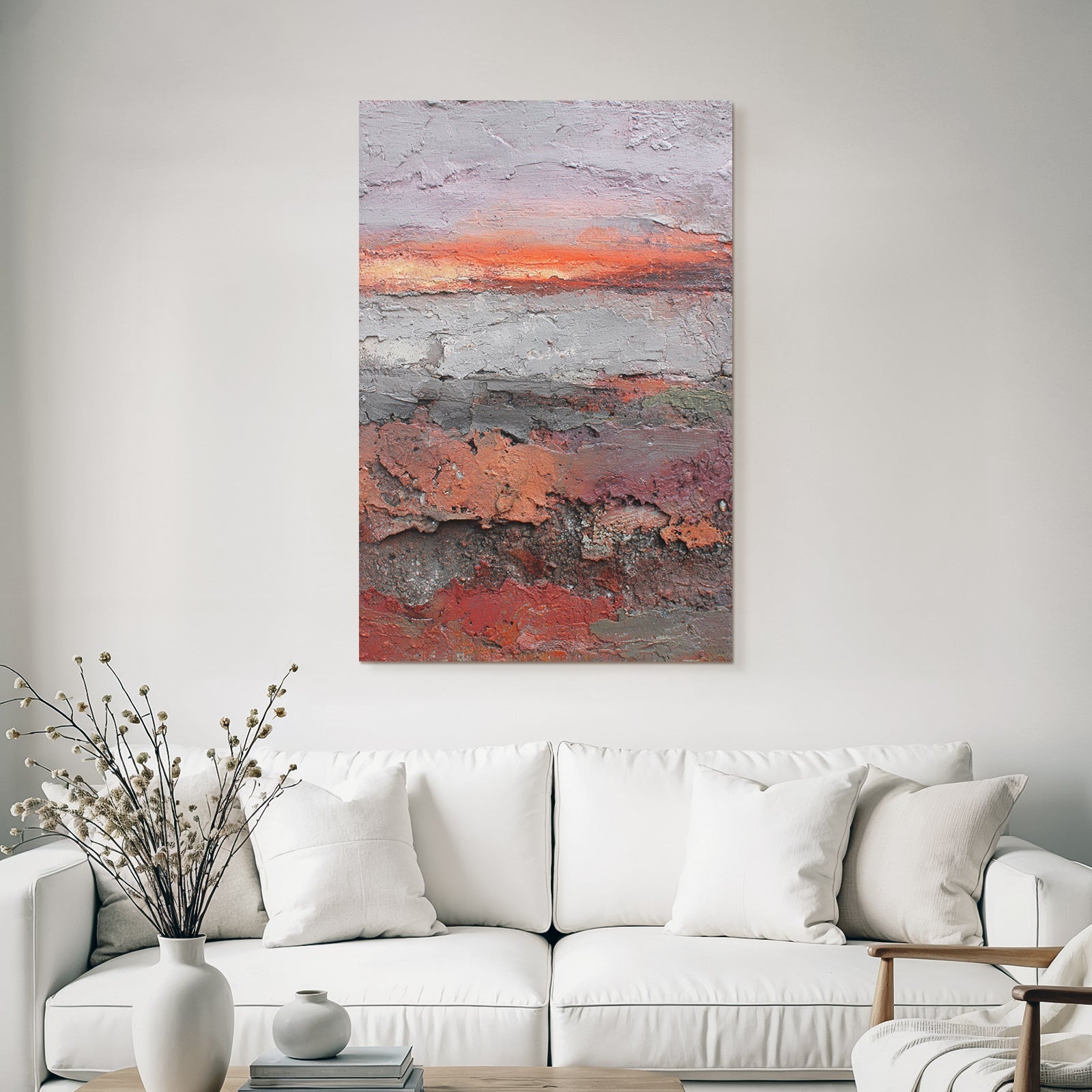 Abstrakte Landschaft Mit Textur Von Grau Rot Und Orange Sonnenaufgang Sunset
