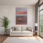 Abstrakte Landschaft Mit Textur Von Grau Rot Und Orange Sonnenaufgang Sunset