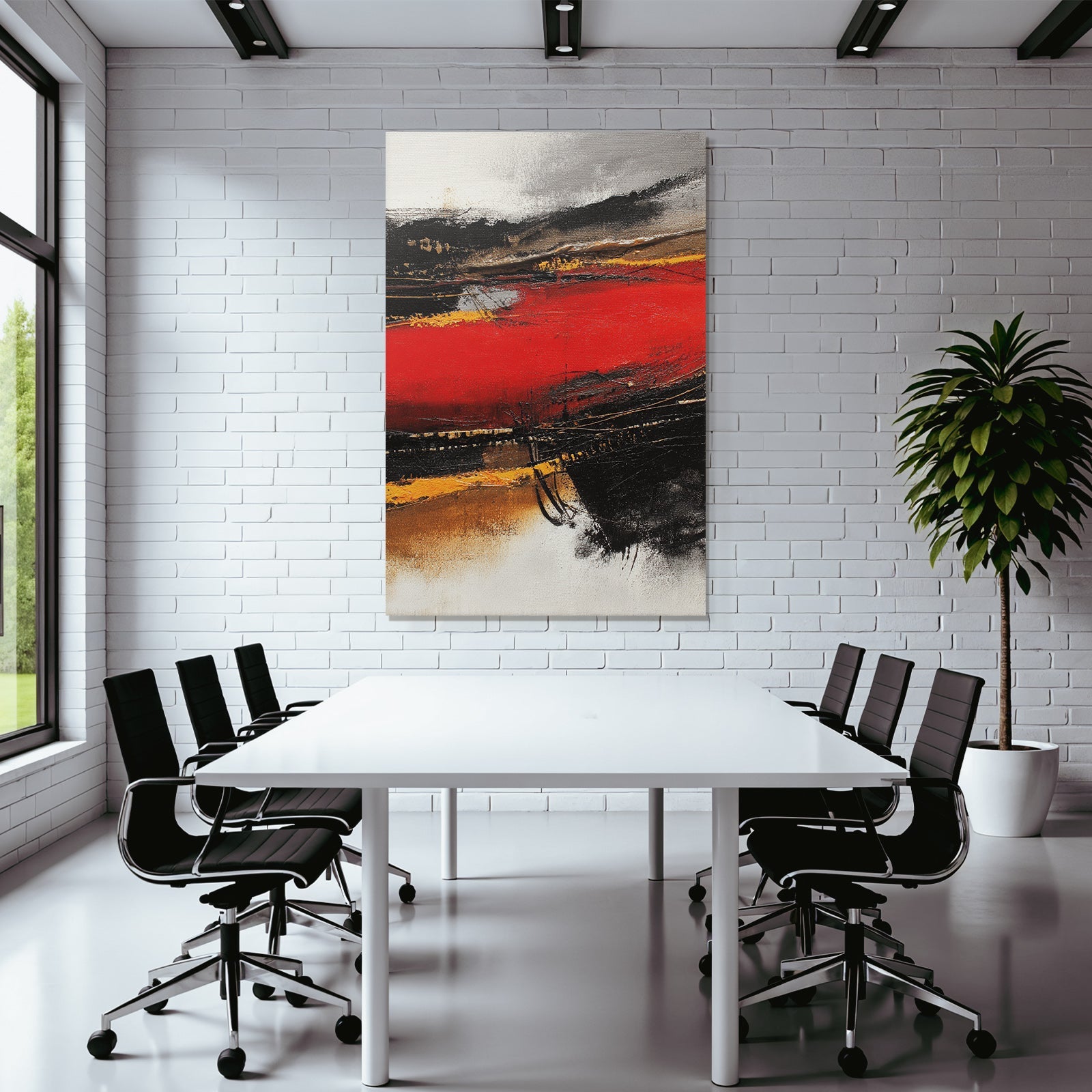 Abstraktes Gemälde Mit Bold Farben Rot Schwarz Gold Grau