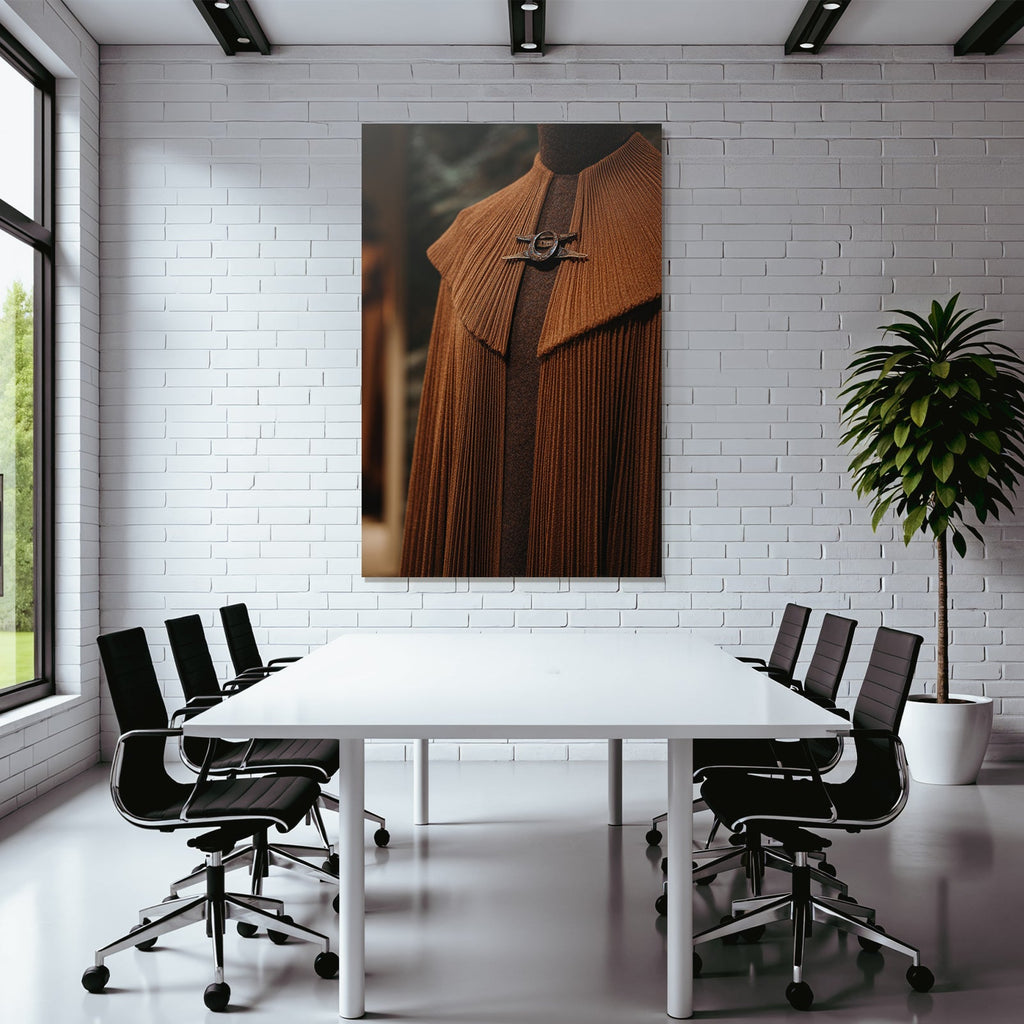 Brauner Mantel Mit Falten Und Dekorativem Broschen