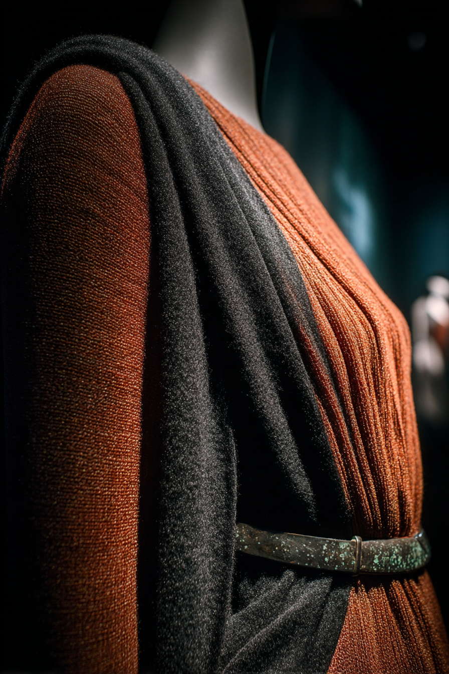 Close Up Garment Orange Black Mannequin Mit Dekorativem Gürtel | Bronze Anthrazit Terrakotta | Farbenwelten