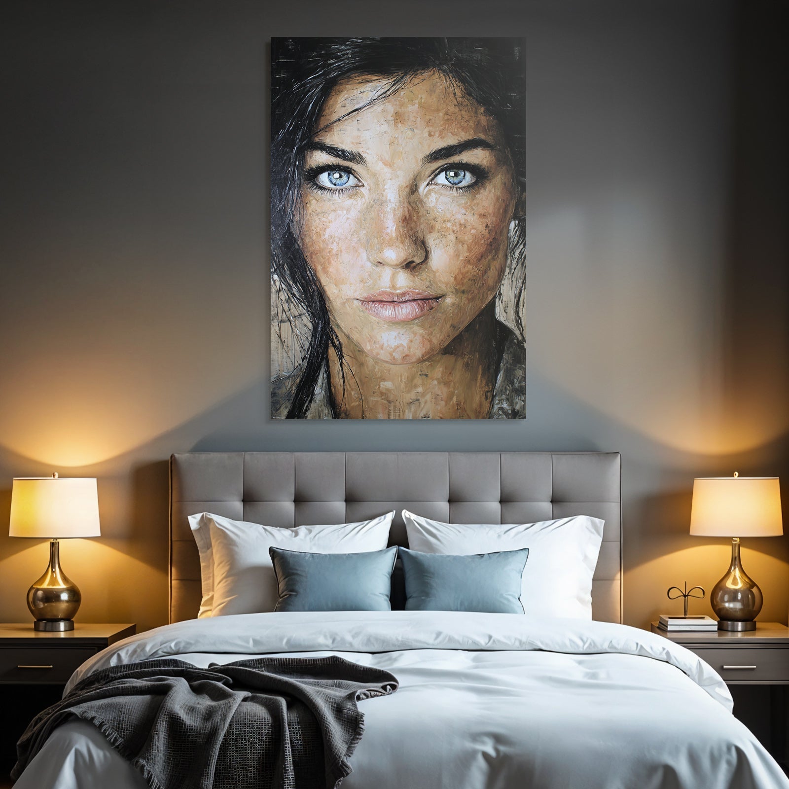 Detailliertes Ausdrucksvolles Portrait Einer Frau Mit Blaün Augen