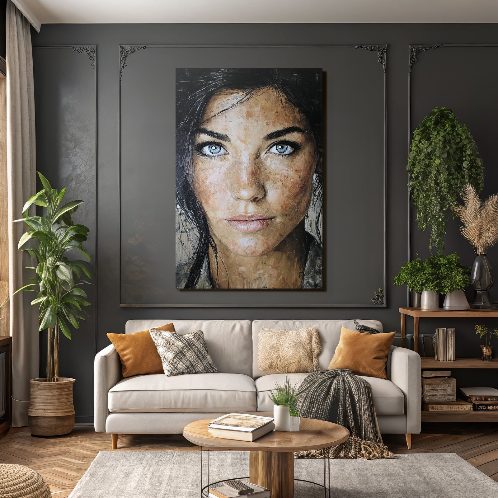 Detailliertes Ausdrucksvolles Portrait Einer Frau Mit Blaün Augen