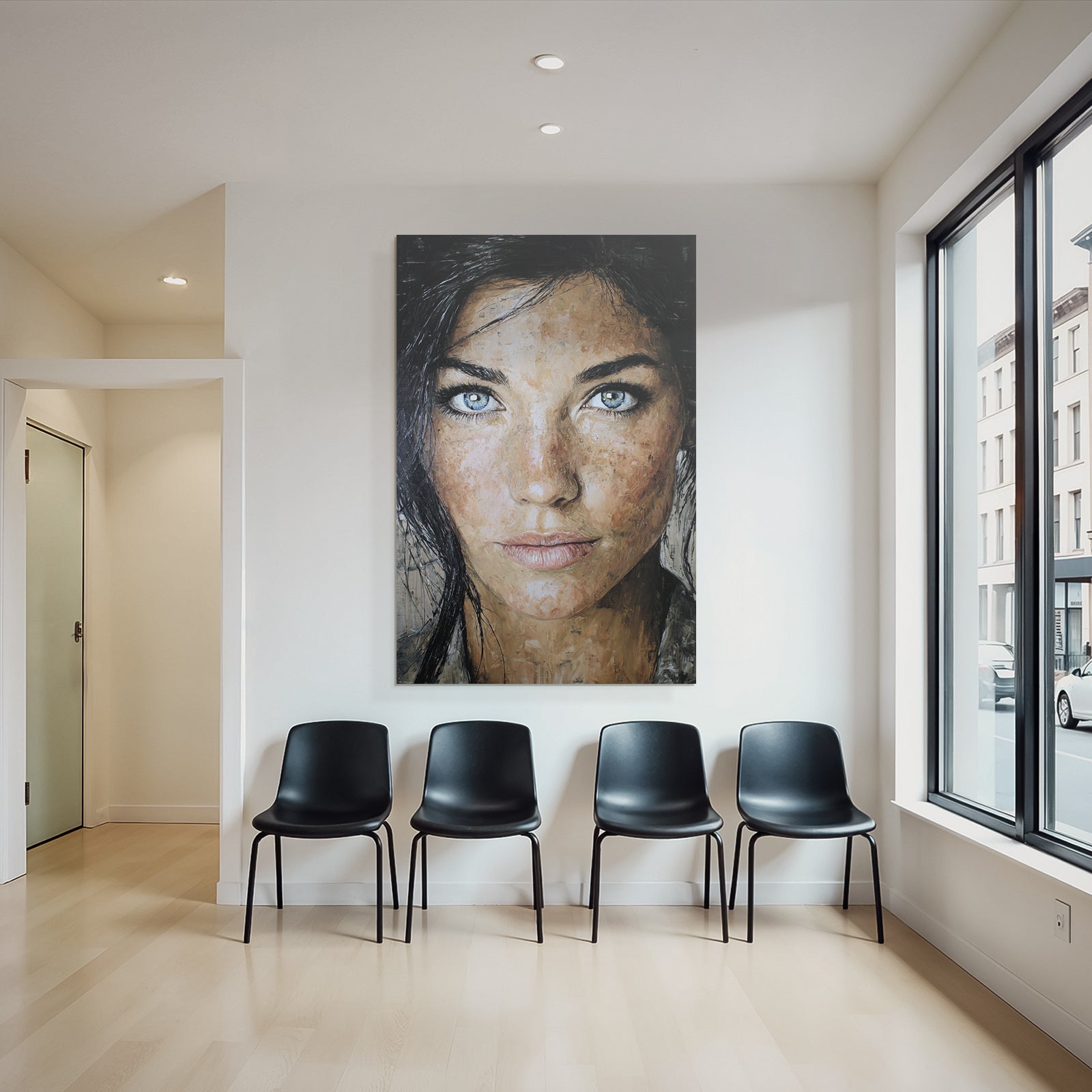 Detailliertes Ausdrucksvolles Portrait Einer Frau Mit Blaün Augen