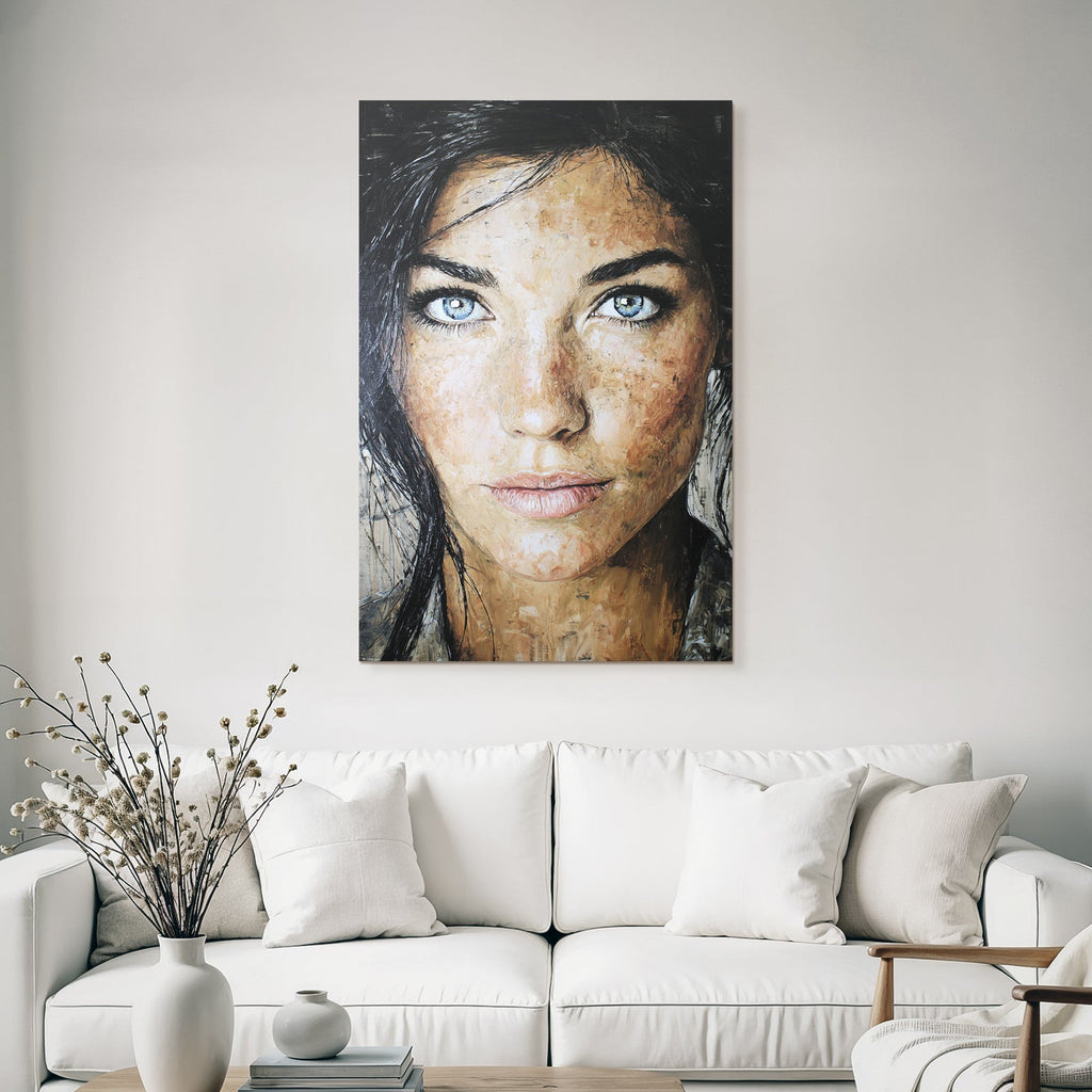 Detailliertes Ausdrucksvolles Portrait Einer Frau Mit Blaün Augen
