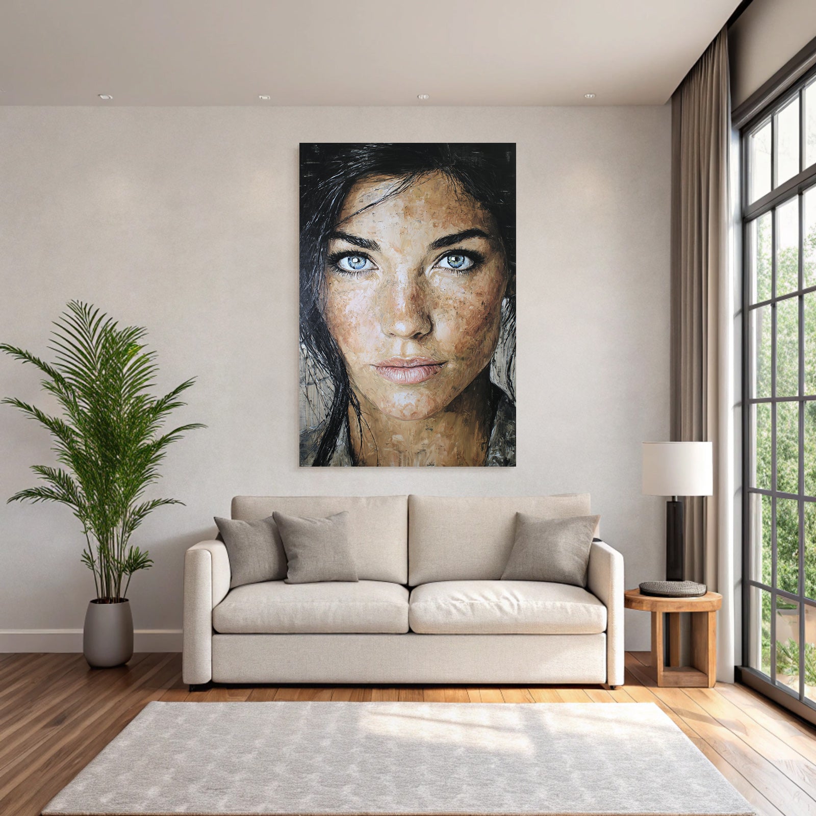 Detailliertes Ausdrucksvolles Portrait Einer Frau Mit Blaün Augen