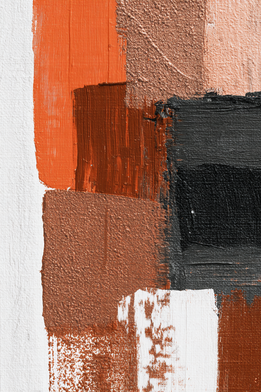 Dynamische Ausdrucksstarke Bemalung Farbe Orange Schwarz Braun Auf Weiss | Bronze Anthrazit Terrakotta | Farbenwelten