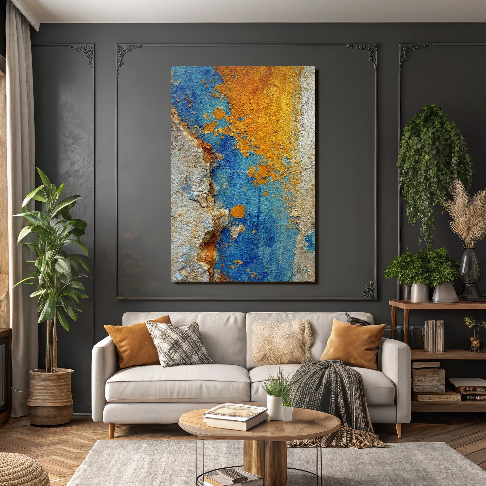 Nahaufnahme Textur Blaü Und Orange Farben Abgenutzt Kunstvoll