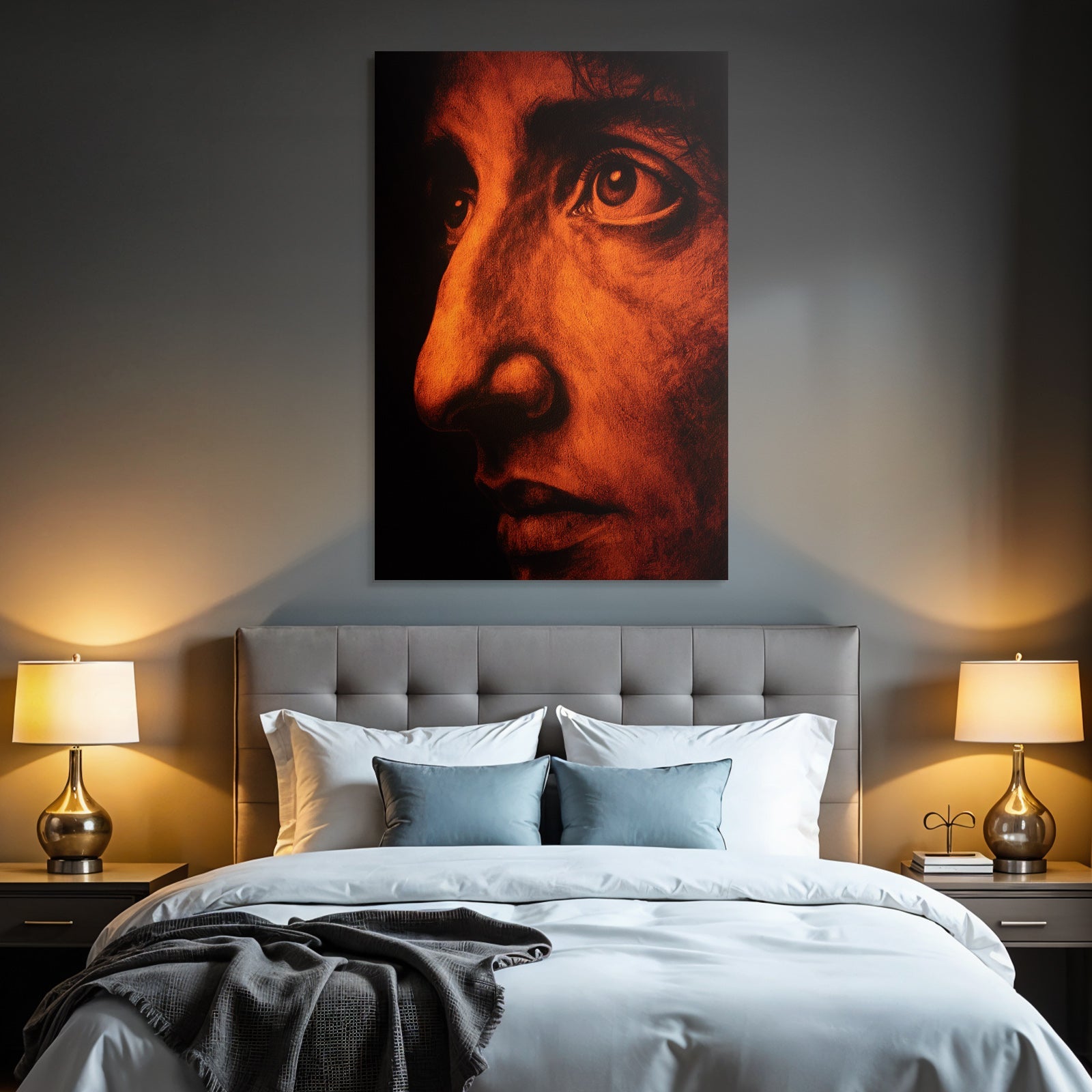 Nahe Aufzeichnung Menschliches Gesicht Augen Nase Warme Orange Tonkunst