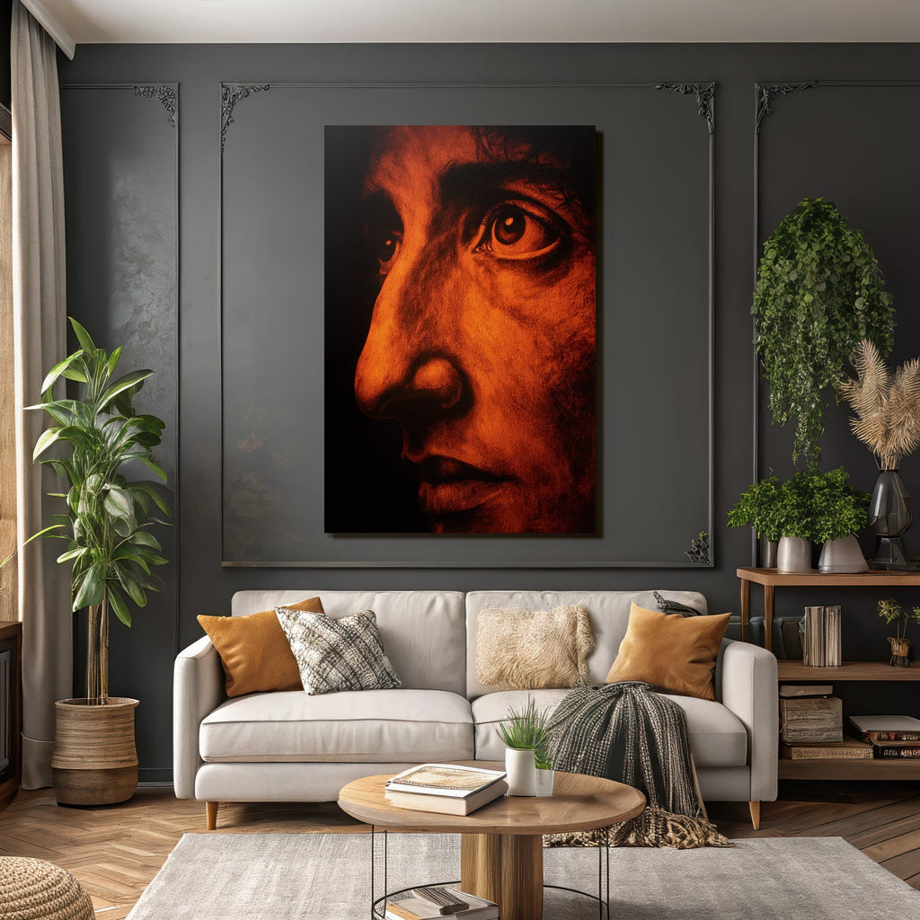 Nahe Aufzeichnung Menschliches Gesicht Augen Nase Warme Orange Tonkunst