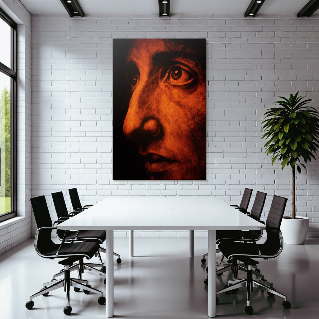 Nahe Aufzeichnung Menschliches Gesicht Augen Nase Warme Orange Tonkunst