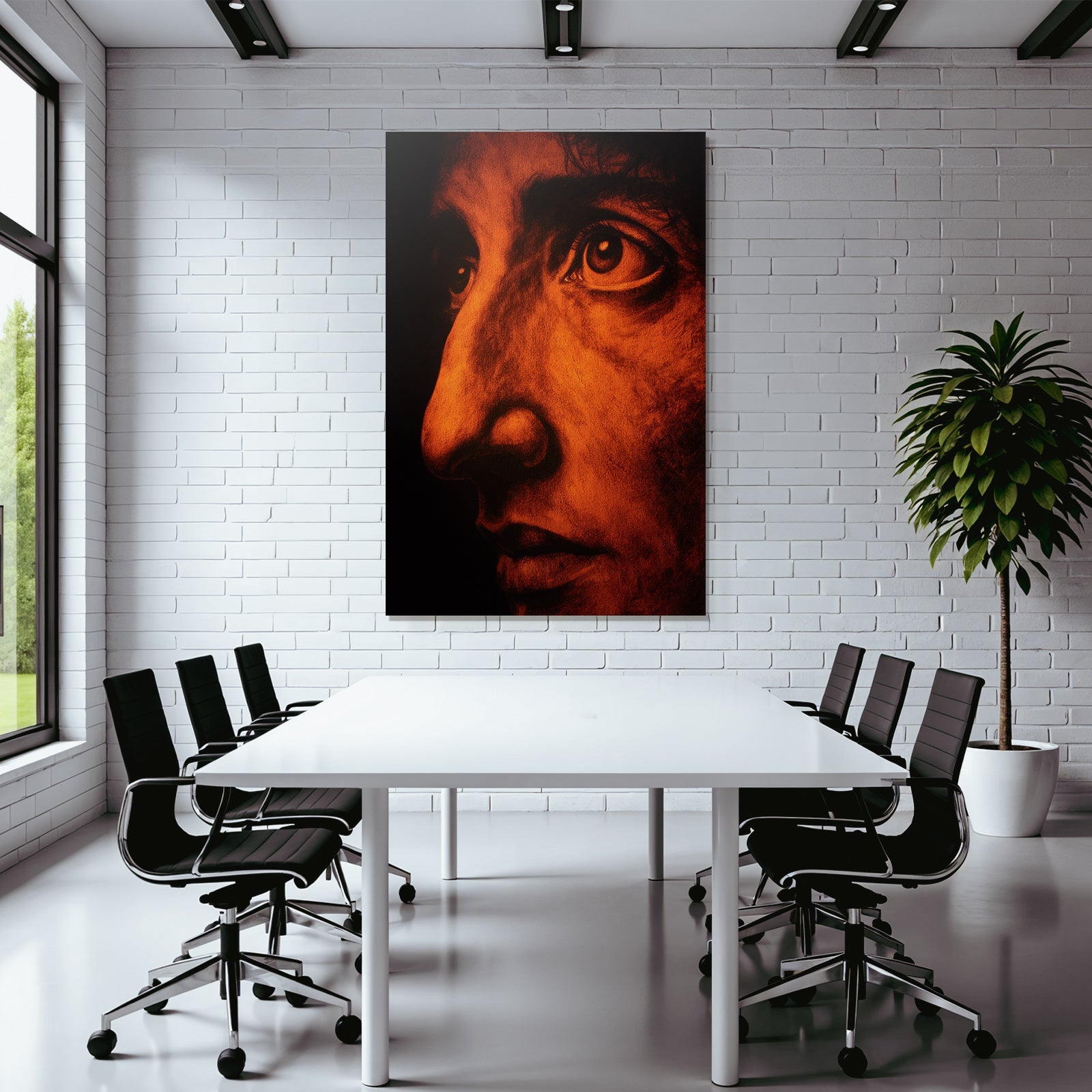 Nahe Aufzeichnung Menschliches Gesicht Augen Nase Warme Orange Tonkunst