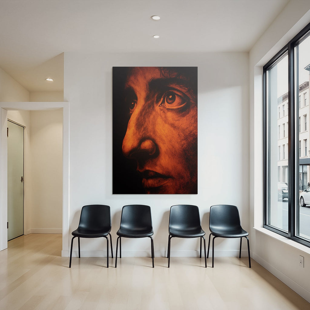 Nahe Aufzeichnung Menschliches Gesicht Augen Nase Warme Orange Tonkunst