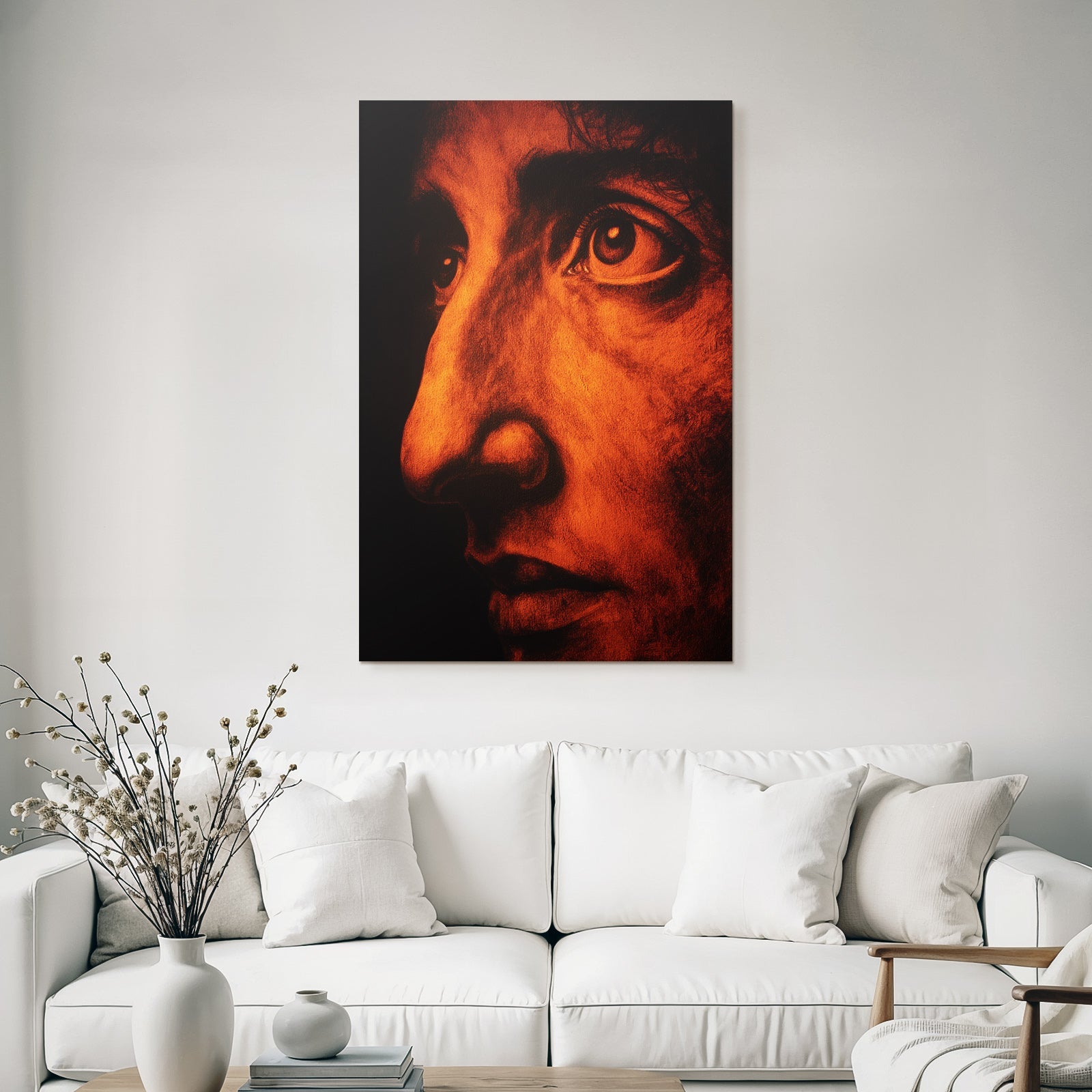 Nahe Aufzeichnung Menschliches Gesicht Augen Nase Warme Orange Tonkunst