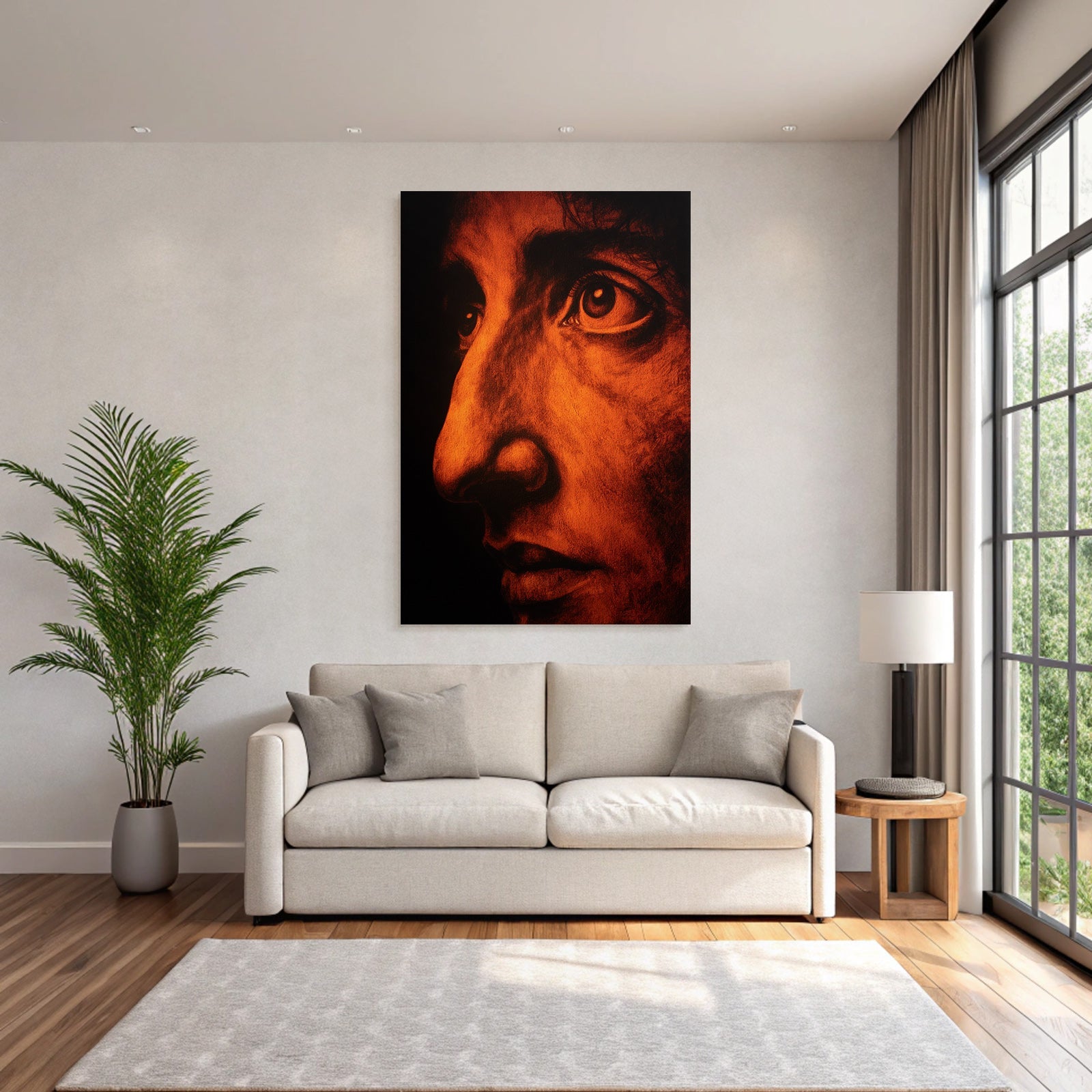 Nahe Aufzeichnung Menschliches Gesicht Augen Nase Warme Orange Tonkunst