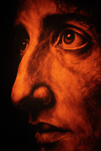 Nahe Aufzeichnung Menschliches Gesicht Augen Nase Warme Orange Tonkunst | Bronze Anthrazit Terrakotta | Farbenwelten