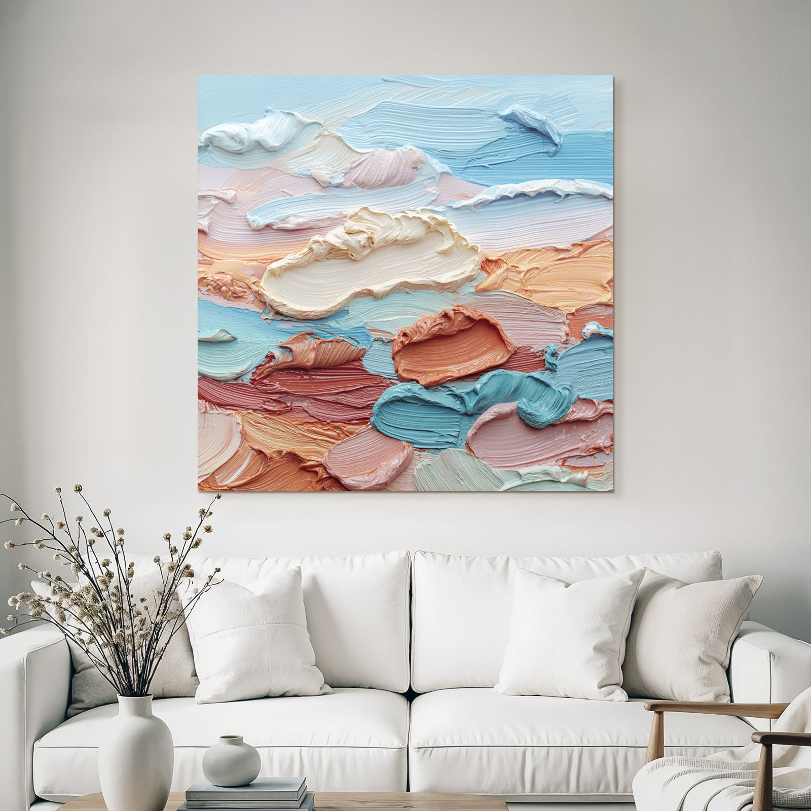 Abstraktes Gemälde Himmel Mit Wolken Multiple Farben Textur