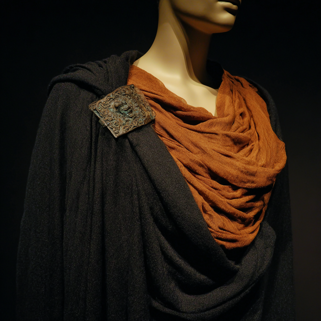 Elegantes Kleid Mit Schichten In Schwarz Und Braun Mit Brosche | Bronze Anthrazit Terrakotta | Farbenwelten