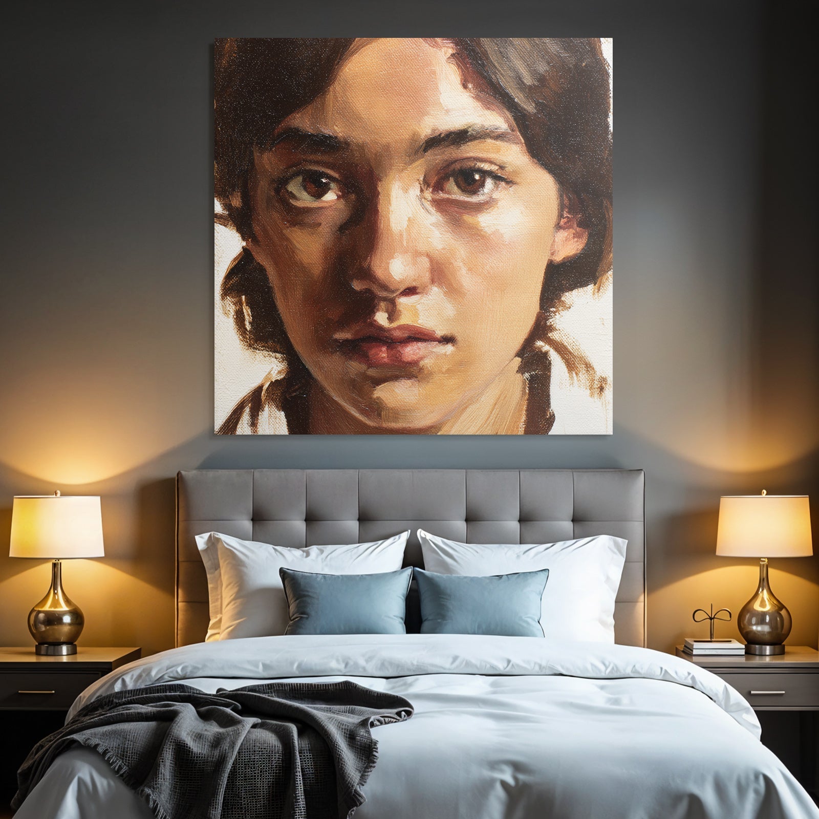 Junges Portrait Mit Bemaltem Geschichtsausdruck