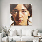 Junges Portrait Mit Bemaltem Geschichtsausdruck