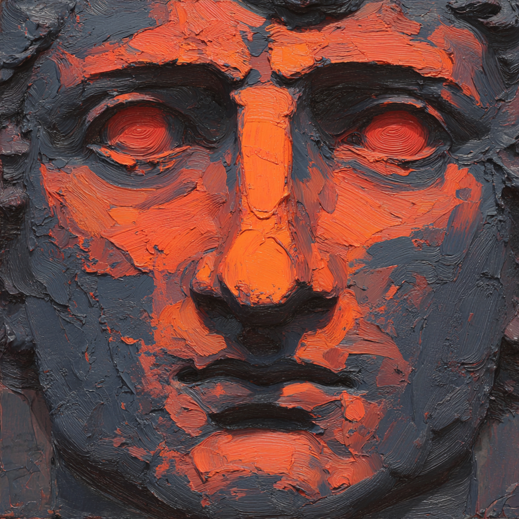 Künstlerische Darstellung Eines Gesichts Mit Drastischen Farben | Bronze Anthrazit Terrakotta | Farbenwelten
