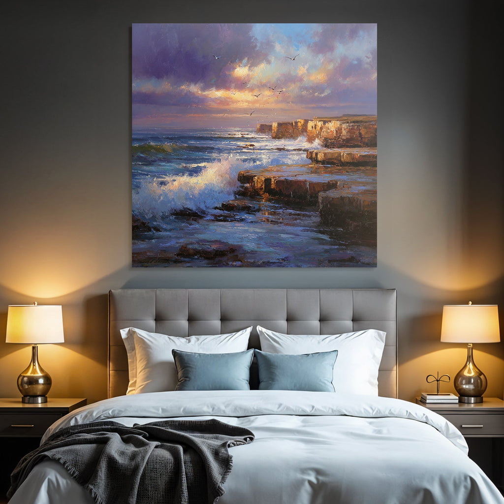 Schöne Meerlandschaft Mit Wellen Und Felsen Bei Sonnenuntergang