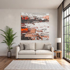 Texturiertes Gemälde Abstract Rot Schwarz Weiss Peach Impasto