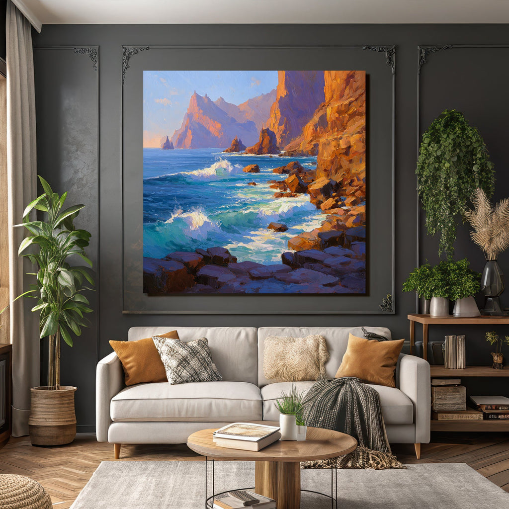 Vibrante Küstenlandschaft Felsen Wellen Und Ruhiges Meer