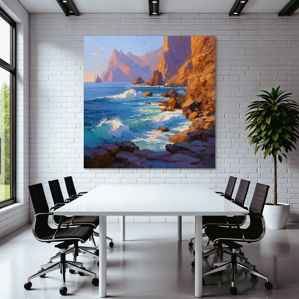 Vibrante Küstenlandschaft Felsen Wellen Und Ruhiges Meer